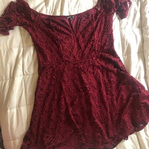 Lace overlay fit and flare dress